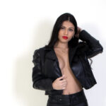 Latin model Stephanie posing in black for Costapix